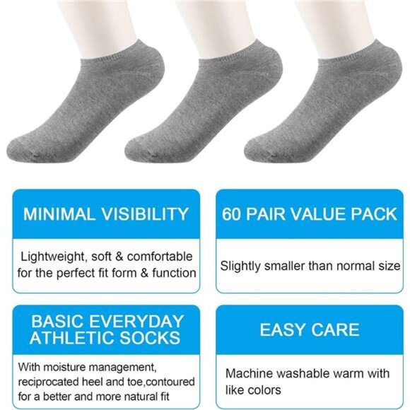60 Pairs Thin Low Cut Ankle Socks Bulk for Men Women Bulk Socks for Homeless - Picture 4 of 8